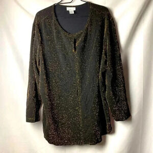 AVENUE WO‎ SIZE 22/24 TUNIC TOP BLACK GOLD METALLIC NYLON SPANDEX BLEND CLEAN